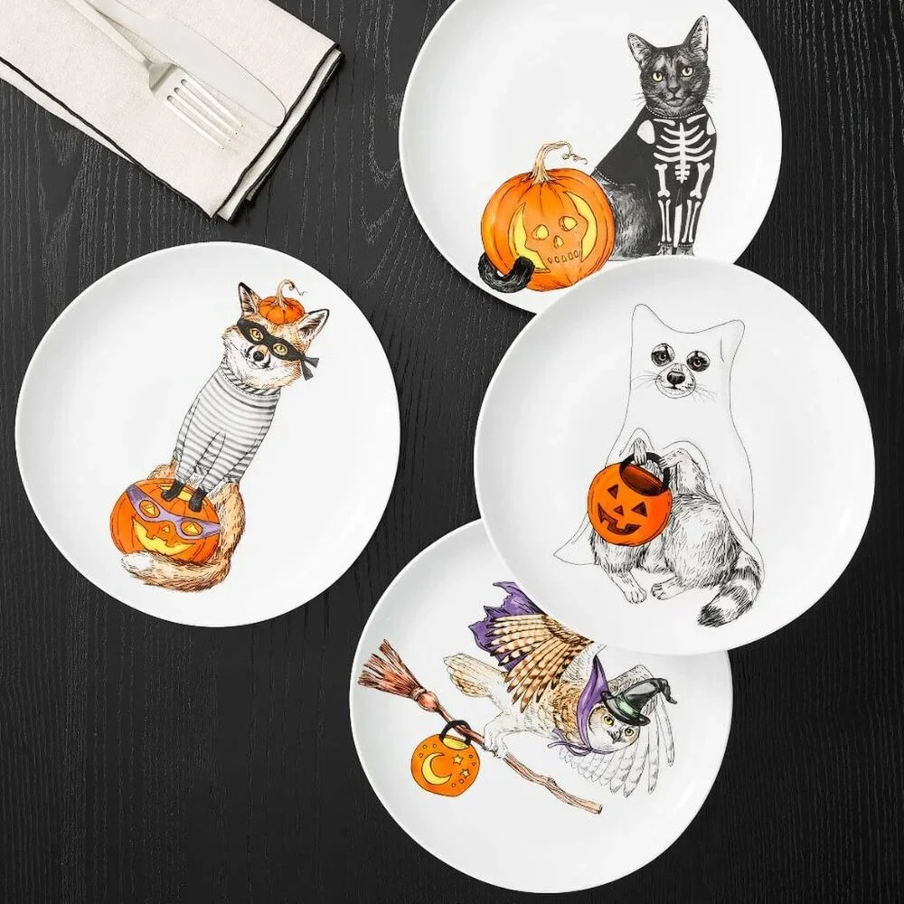 NEW West Elm Halloween Dapper Animals Salad Plate - Fox